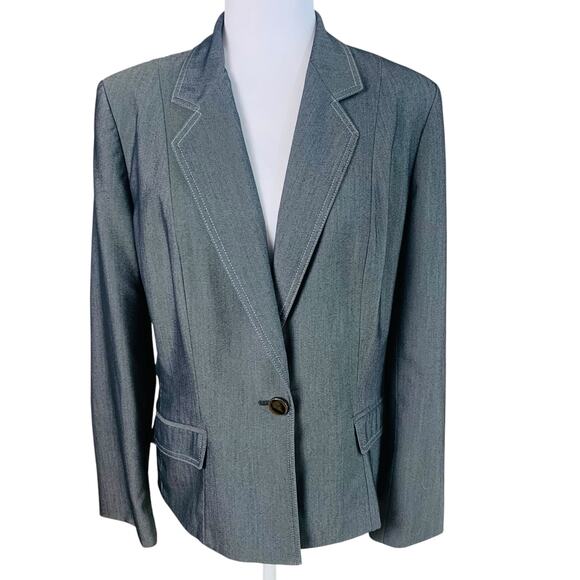 Suit Studio Size 14 Women's One Button Blazer Jacket Gray Career Classic